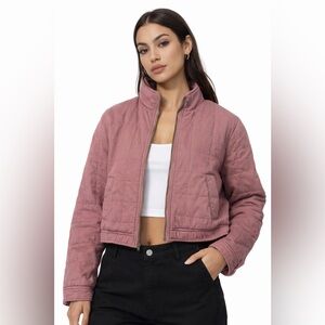 Sam Edelman Cropped Quilted Puffer Jacket Mauve Pink Small Y2K Streetwear